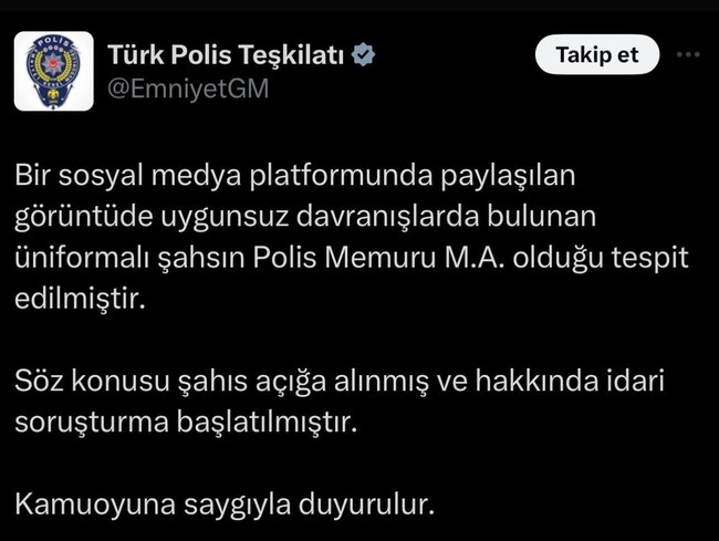 Emniyetten dilini çıkaran polisle ilgili açıklama: Açığa alındı, soruşturma başlatıldı - Resim : 1