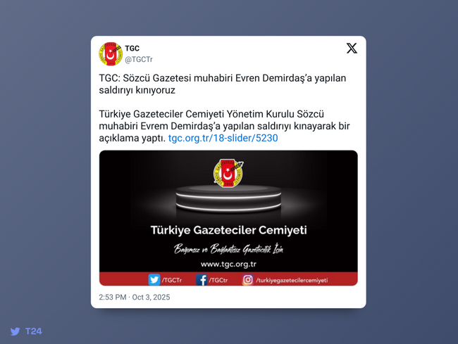 TGC'den, Sözcü muhabiri Evren Demirdaş’a yapılan saldırıya kınama! - Resim : 1