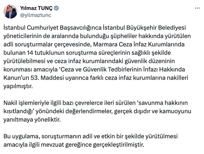 14 İBB tutuklusu farklı cezaevlerine nakledildi! Bakan Tunç sebebini açıkladı… - Resim : 2