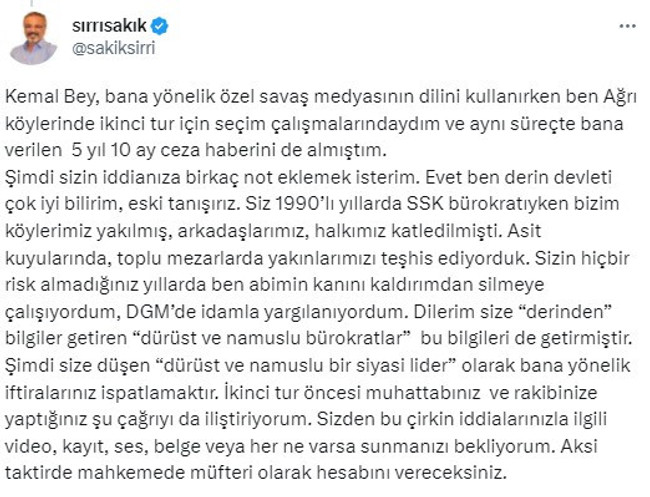 Sırrı Sakık, Kılıçdaroğlu'nun o iddiasına ateş püskürdü: "Hesabını vereceksin..." - Resim : 2