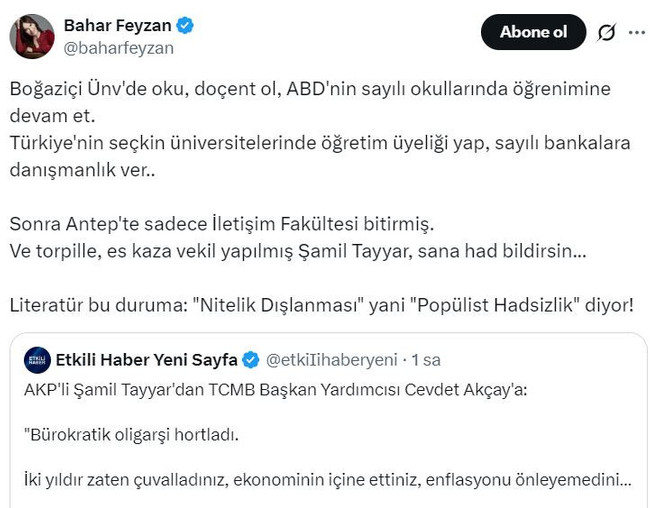 Şamil Tayyar-Bahar Feyzan arasında sert tartışma: Sosyal medyada