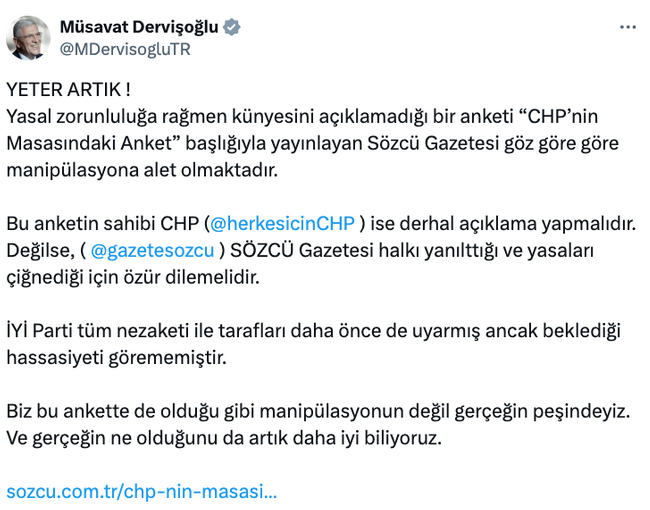 Müsavat Dervişoğlu’ndan Sözcü'ye sert tepki! ‘Yeter artık…’ - Resim : 1