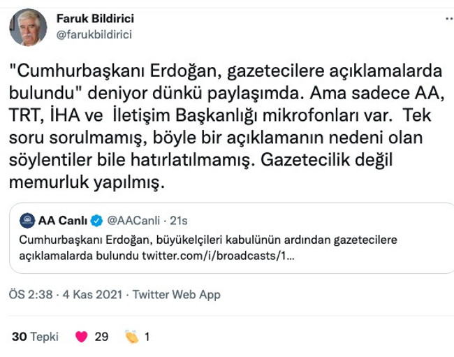 Faruk Bildirici’den Anadolu Ajansı’na tepki: “Gazetecilik değil, memurluk yapılmış” - Resim : 1