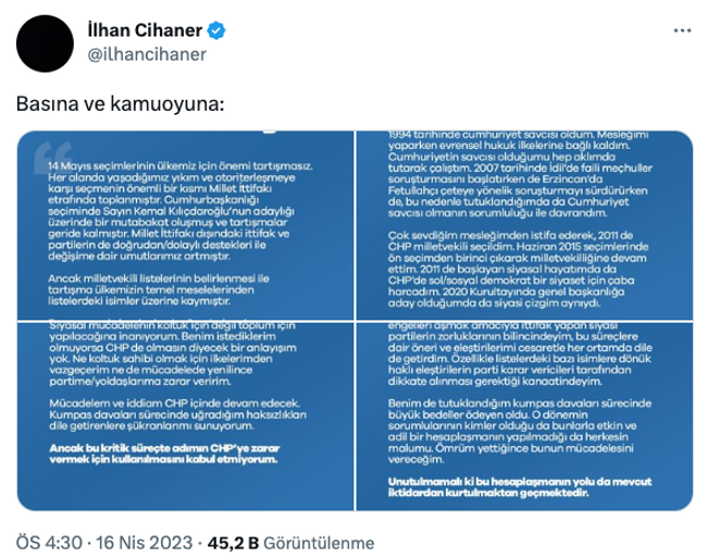 İlhan Cihaner’den Muharrem İnce’ye ‘Sadullah Ergin’ tepkisi! ‘Kabul etmiyorum…’ - Resim : 1