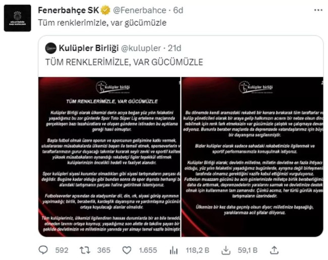 Kulüpler Birliği'nden protesto açıklaması geldi! Fenerbahçe'den destek! - Resim : 1