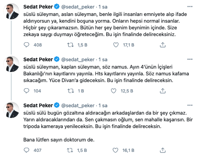 Sedat Peker yine Süleyman Soylu’yu hedef aldı! ‘Yüce Divan’a gideceksin, finalde delireceksin…’ - Resim : 1