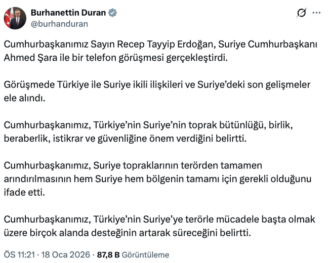 Cumhurbaşkanı Erdoğan ile Şara arasında kritik temas! Verdiği mesaj ortaya &ccedil;ıktı&hellip; - Resim : 1