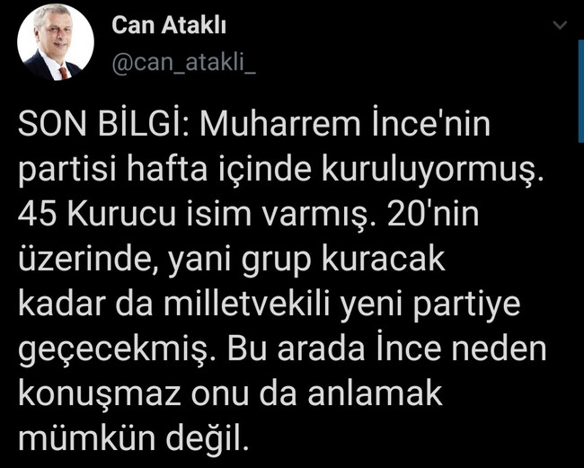 Can Ataklı: CHP'den 20 vekil İnce'nin partisine geçecek - Resim : 1
