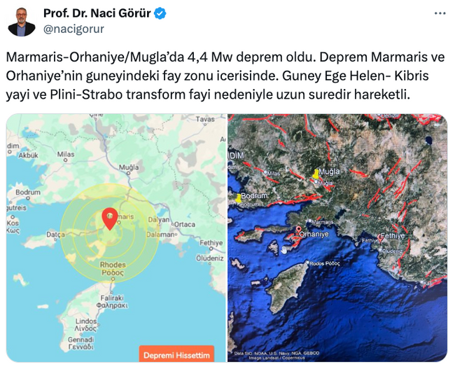 Muğla Marmaris'teki 4.4'l&uuml;k deprem sonrası Naci G&ouml;r&uuml;r'den uyarı! 'Uzun s&uuml;redir hareketli...' - Resim : 1