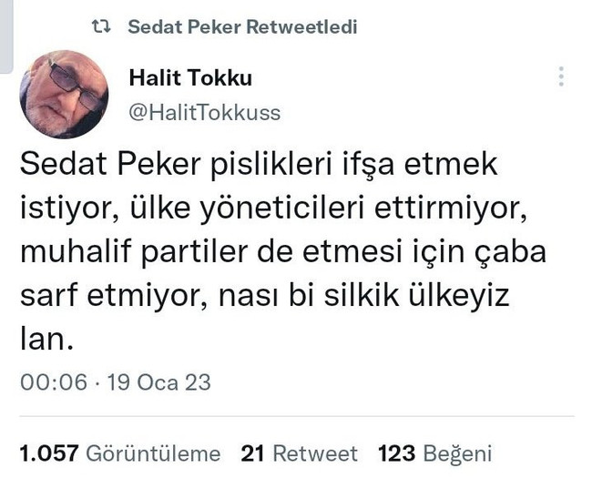 Sedat Peker’den dikkat çeken hareket! Önce retweetledi, sonra sildi… - Resim : 1