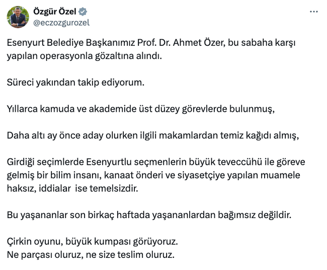 Özgür Özel'den 'Ahmet Özer' açıklaması! 'Çirkin oyunu, büyük kumpası görüyoruz' - Resim : 1