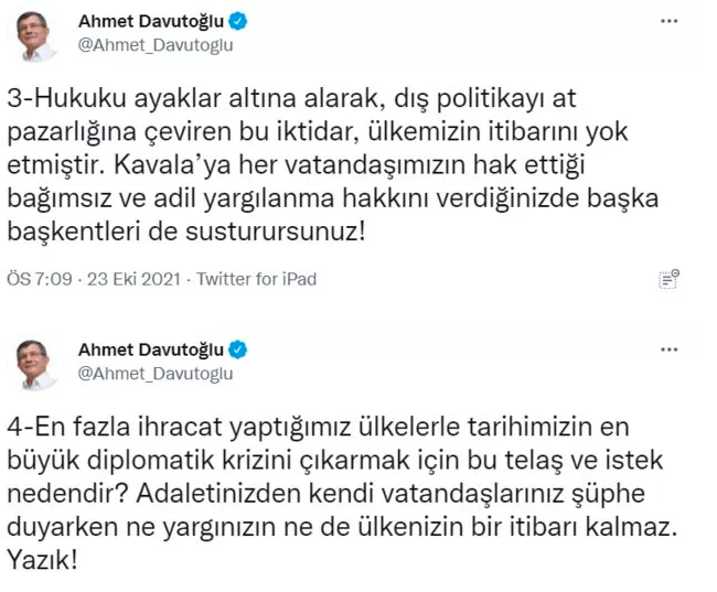 Erdoğan'ın 10 büyükelçi talimatına Davutoğlu'ndan tepki! "Tarihimizin en büyük diplomatik krizi" - Resim : 3