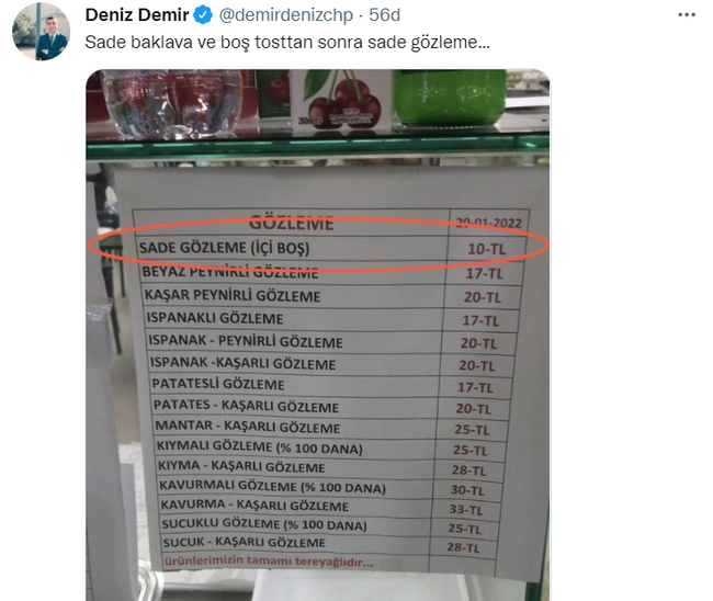 Boş tost, boş baklavadan sonra ‘boş gözleme’! Fiyatı dikkat çekti… - Resim : 2