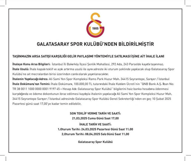 Galatasaray'da Florya için ihale süreci bugün başladı - Resim : 1