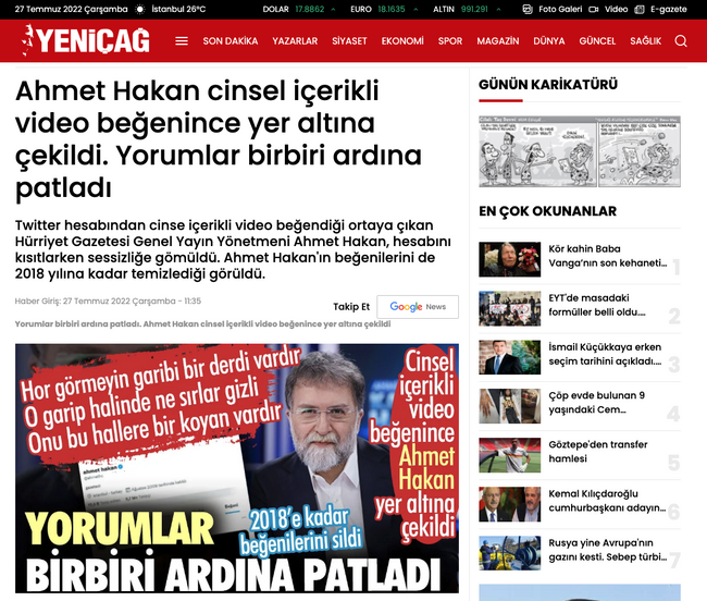 Ahmet Hakan’ın cinsel içerikli video beğenisi olay oldu! Yeniçağ fena ti’ye aldı… - Resim : 3