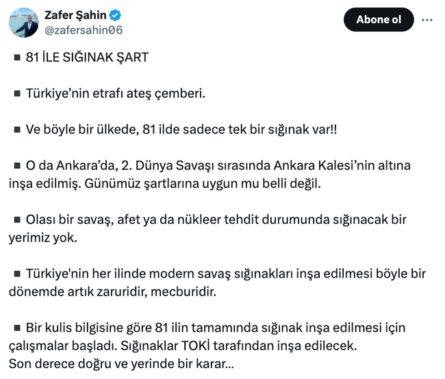 Milliyet yazarı Zafer Şahin kulis bilgisi diyerek paylaştı! '81 ile sığınak inşa edilecek…' - Resim : 1