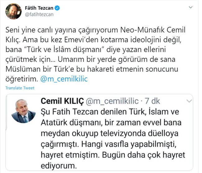Fatih Tezcan'dan ünlü ilahiyatçıya açık tehdit! "Umarım bir yerde görürüm!" - Resim : 1