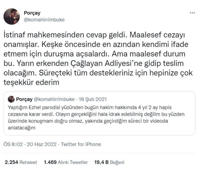 'Ezhel parodisi' ile gündeme gelmişti: Ünlü YouTuber Porçay'a hapis cezası! - Resim : 1