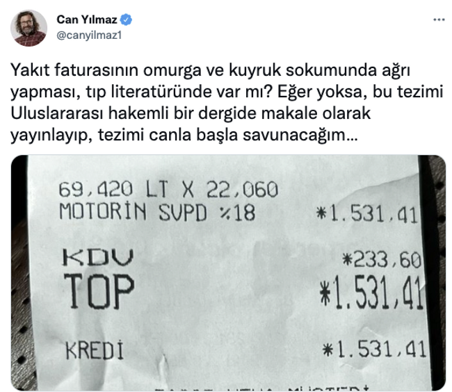 Faturasını paylaşarak akaryakıt zammını ti'ye aldı: "Tıp literatüründe var mı?" - Resim : 1