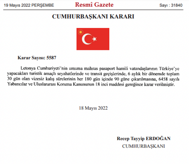 Letonya vatandaşlarının Türkiye'de vizesiz kalış süresi uzatıldı! Resmi Gazete'de yayımlandı… - Resim : 1