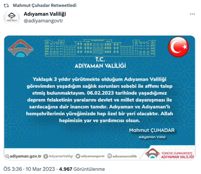 Adıyaman Valisi’nden istifa kararı! ‘Affımı talep ettim’ diyerek duyurdu… - Resim : 2