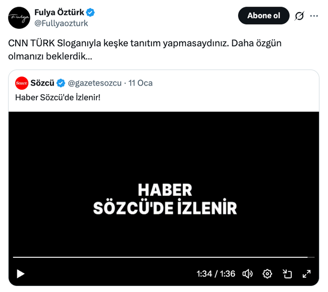S&ouml;zc&uuml; TV'nin sloganı CNN T&uuml;rk'ten &ccedil;alıntı mı? Fulya &Ouml;zt&uuml;rk yazdı, ortalık karıştı&hellip; - Resim : 3