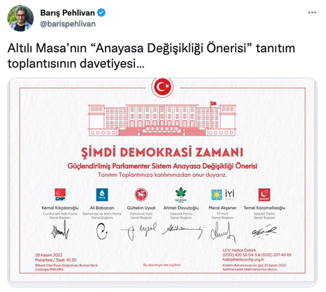 Altılı masa toplantısının davetiyesi ortaya çıktı! 28 Kasım’da düzenlenecek… - Resim : 1