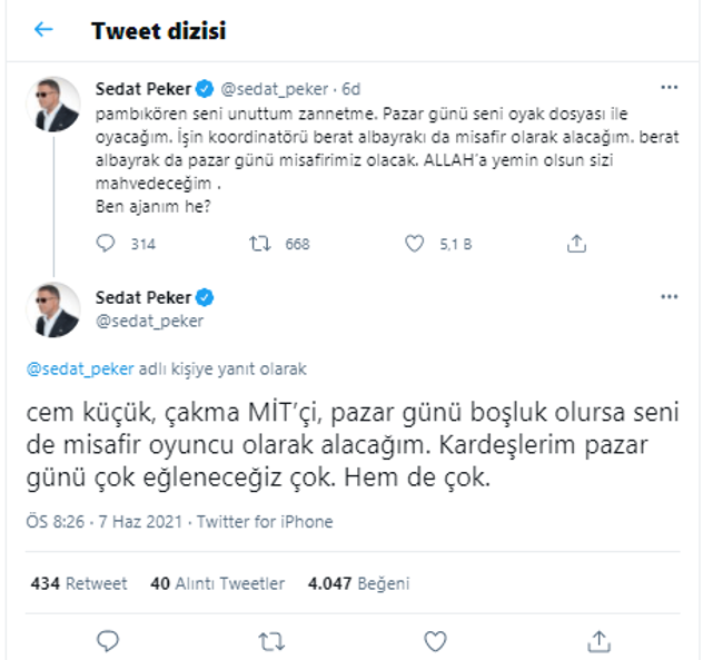 Sedat Peker, Demirören ve Albayrak’a yüklendi! ‘Allah’a yemin olsun sizi mahvedeceğim’ - Resim : 1
