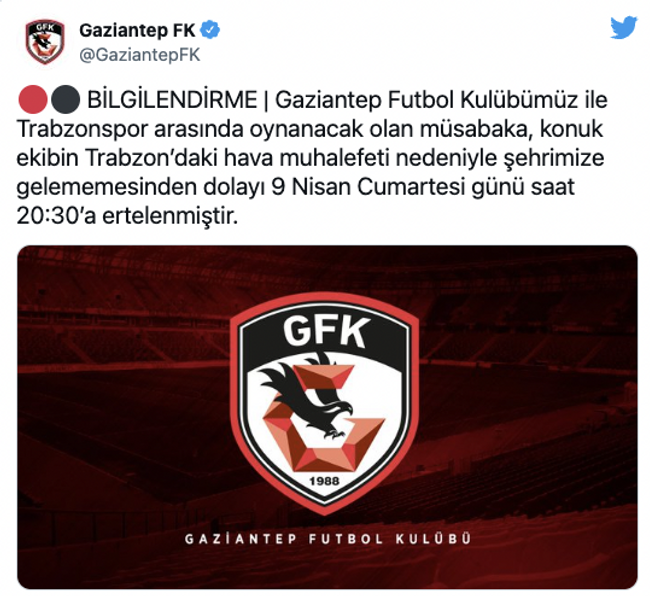 Gaziantep - Trabzonspor maçı ertelendi! - Resim : 1