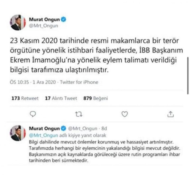 Ekrem İmamoğlu'nun suikast iddiasını Murat Ongun yalanladı! Çelişkiyi o tweet ortaya çıkardı... - Resim : 1