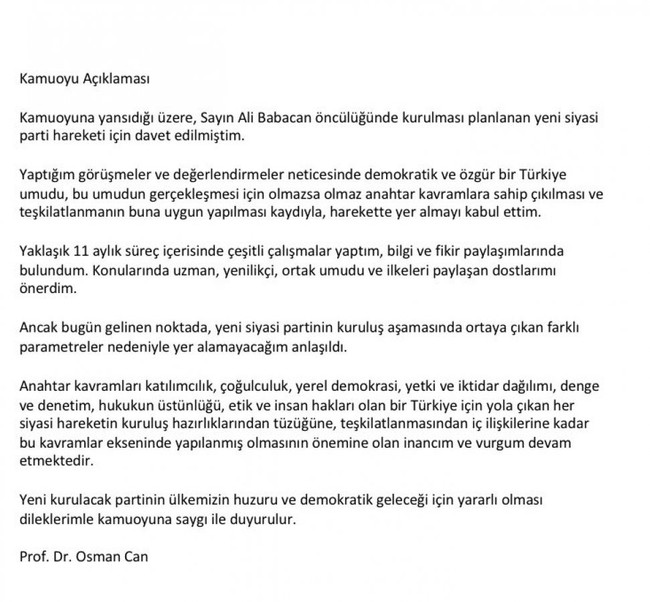 Ali Babacan partiyi kurmadan ilk istifa geldi - Resim : 1