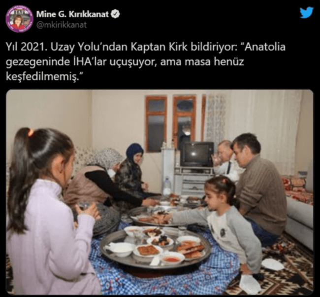 Mine Kırıkkanat'tan Erdoğan'ın iftar sofrasına olay yorum! 'Uzay Yolu'ndan Kaptan Kirk bildiriyor' - Resim : 1