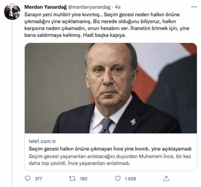 Merdan Yanardağ'dan Muharrem İnce'ye olay cevap! "Sarayın yeni muhbiri yine kıvırmış" - Resim : 1