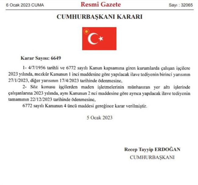 Kamuda çalışan işçilere ikramiye ödemeleri 27 Ocak ve 17 Nisan'da yapılacak - Resim : 1