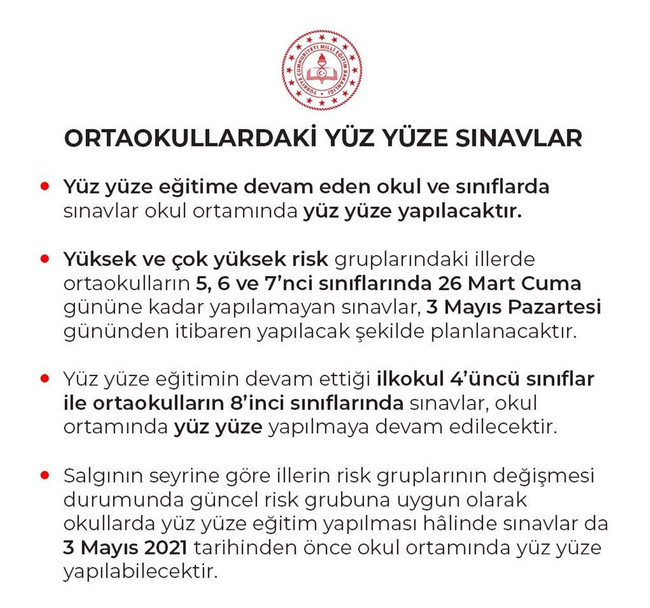 MEB'den ortaokullara yüz yüze sınav güncellemesi! - Resim : 1