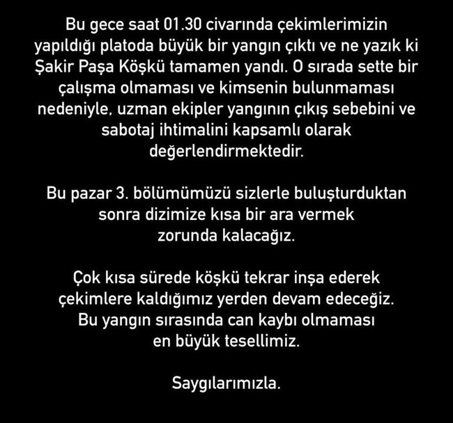 Şakir Paşa Ailesi dizisinde şok gelişme! Köşk yandı, set durdu - Resim : 1