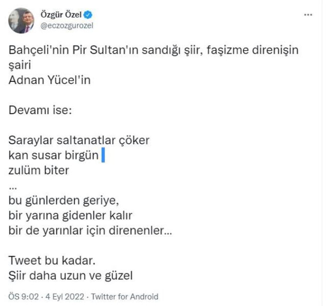 Sahalara inen Bahçeli'nin Pir Sultan Abdal'ın diye okuduğu şiir, solcu şaire ait çıktı - Resim : 2