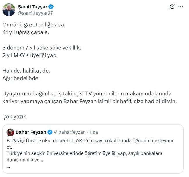 Şamil Tayyar-Bahar Feyzan arasında sert tartışma: Sosyal medyada