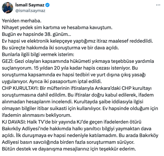 Gazeteci İsmail Saymaz’dan ilk paylaşım! ‘Yeniden merhaba…’ - Resim : 2