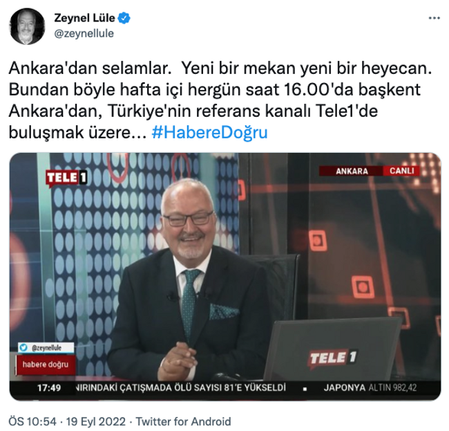 Deneyimli gazeteci Tele1 Ankara’ya geçiş yaptı! ‘Yeni bir mekan yeni bir heyecan…’ - Resim : 1