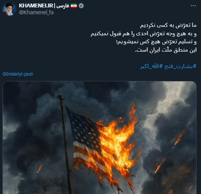 Hamaney'den saldırı sonrası ilk açıklama! ‘Yanan ABD bayrağı’ ile mesaj verdi… - Resim : 2