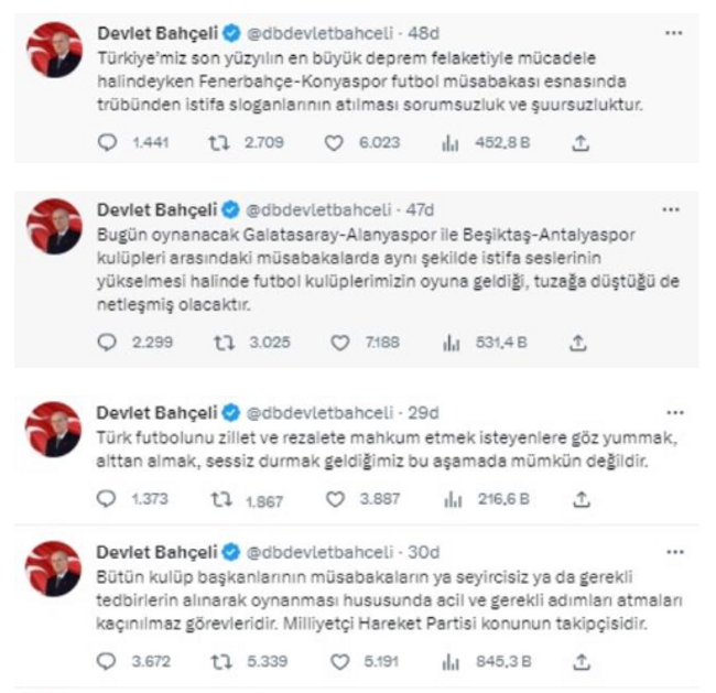 Bahçeli 'istifa' sloganı için tribünleri hedef aldı: ‘Ya önlem alın ya maçlar…’ - Resim : 2