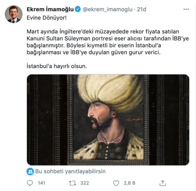 5 milyonluk Kanuni portresi belediyeye bağışlandı - Resim : 1