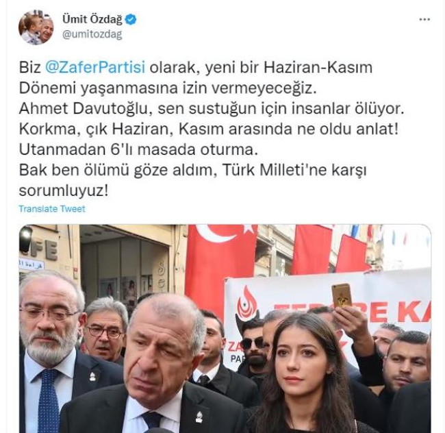 Ümit Özdağ'dan Davutoğlu'na sert tepki: "Sen sustuğun için insanlar ölüyor" - Resim : 1