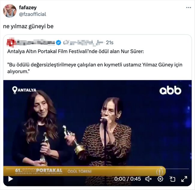Farah Zeynep Abdullah’tan Nur Sürer’e sert tepki! Ödülü Yılmaz Güney adına alınca… - Resim : 1