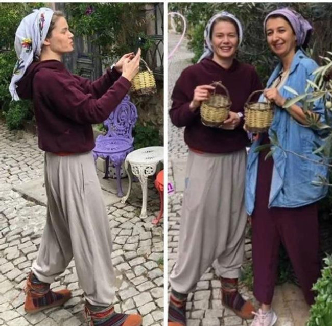 Burcu Biricik, şalvar giyip tülbent taktı! Makyajsız hali dikkat çekti - Resim : 1