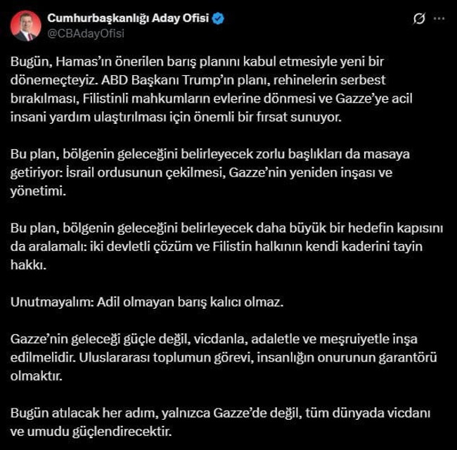 İmamoğlu'ndan kritik 'barış planı' değerlendirmesi! "Adil olmayan barış kalıcı olmaz" - Resim : 1