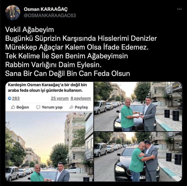 MHP'li milletvekilinden belediye meclis üyesine lüks araba sürprizi: Sana bir değil bini feda olsun - Resim : 2