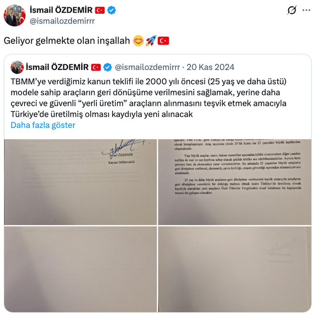 Hurda ara&ccedil; teşviki yeniden g&uuml;ndemde! MHP'li isim &lsquo;Geliyor gelmekte olan&rsquo; s&ouml;zleriyle duyurdu&hellip; - Resim : 1