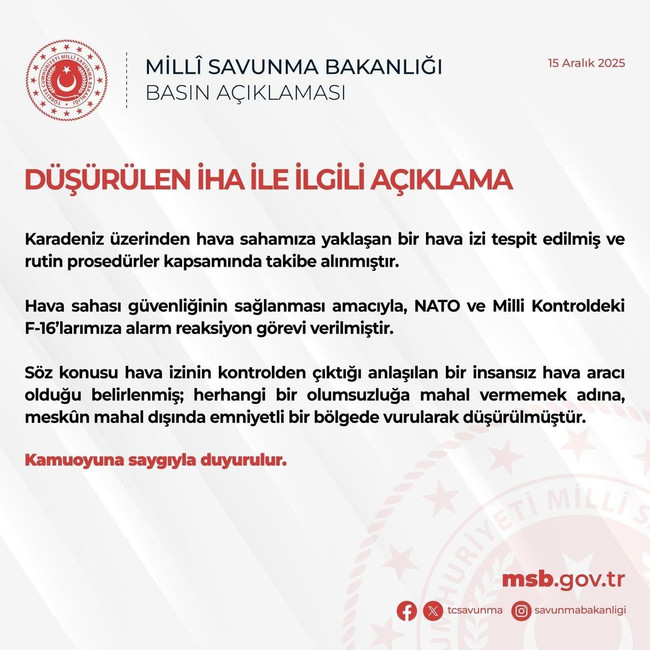Karadeniz'de hareketlilik! MSB duyurdu: Hava sahamıza yaklaşan İHA düşürüldü - Resim : 2